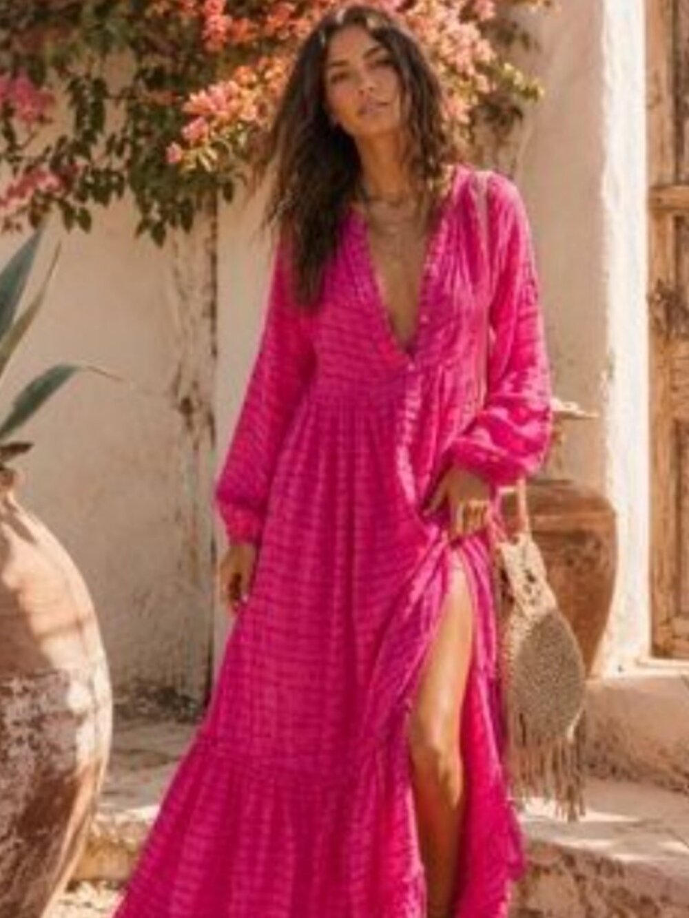 Free People Plaid Edie Maxi Dress Viola Pink